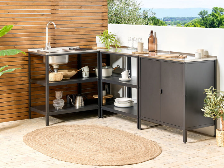 Vilama Steel Outdoor Kitchen Island with Sink Black