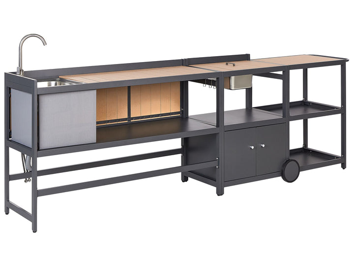 Ortisei 3 Piece Outdoor Kitchen Island with Trolley and Cabinet Set with Sink Light Wood