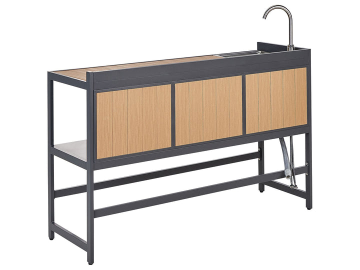 Ortisei 3 Piece Outdoor Kitchen Island with Trolley and Cabinet Set with Sink Light Wood