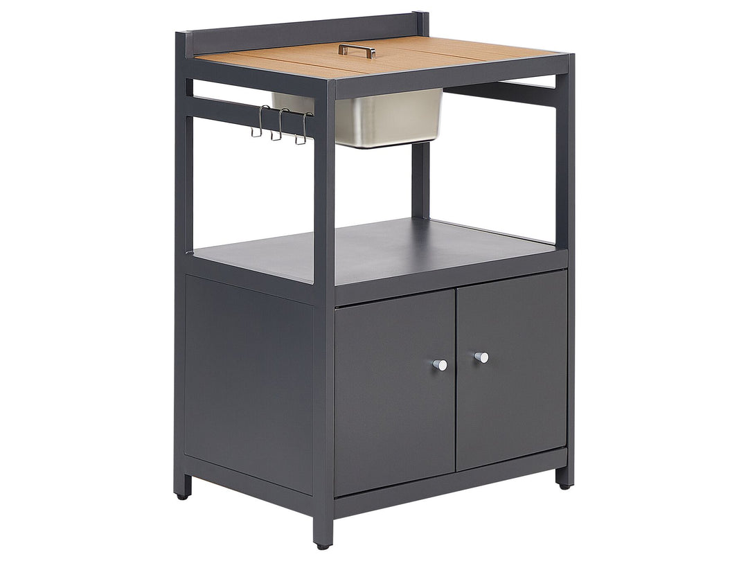 Ortisei 3 Piece Outdoor Kitchen Island with Trolley and Cabinet Set with Sink Light Wood