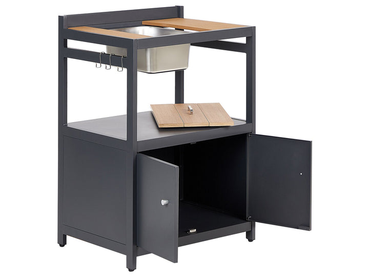 Ortisei 3 Piece Outdoor Kitchen Island with Trolley and Cabinet Set with Sink Light Wood
