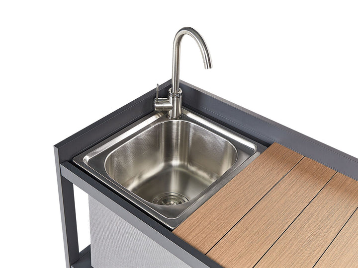 Ortisei 3 Piece Outdoor Kitchen Island with Trolley and Cabinet Set with Sink Light Wood