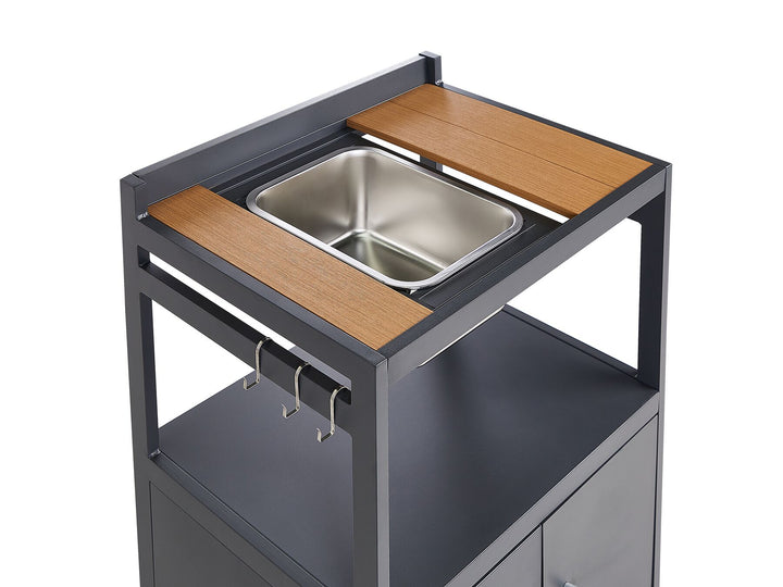 Ortisei 3 Piece Outdoor Kitchen Island with Trolley and Cabinet Set with Sink Light Wood