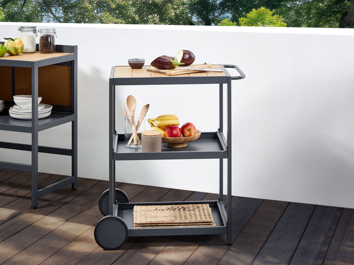 Ortisei 3 Piece Outdoor Kitchen Island with Trolley and Cabinet Set with Sink Light Wood