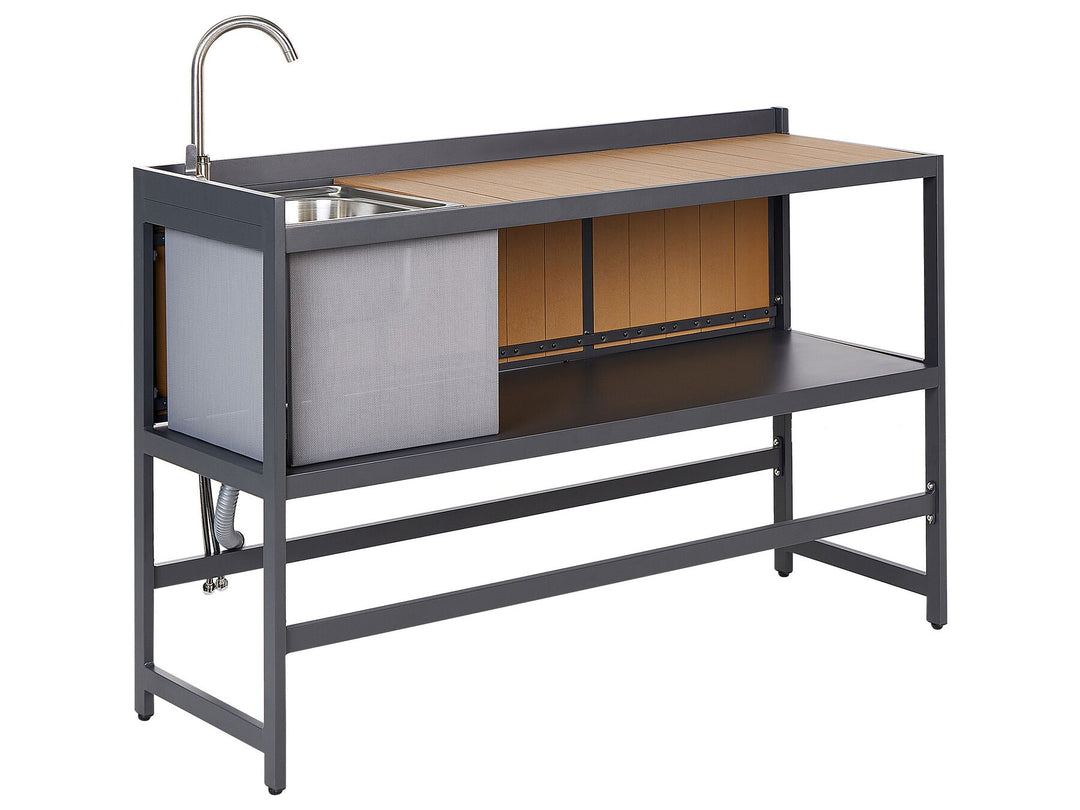 Ortisei 3 Piece Outdoor Kitchen Island with Trolley and Cabinet Set with Sink Light Wood