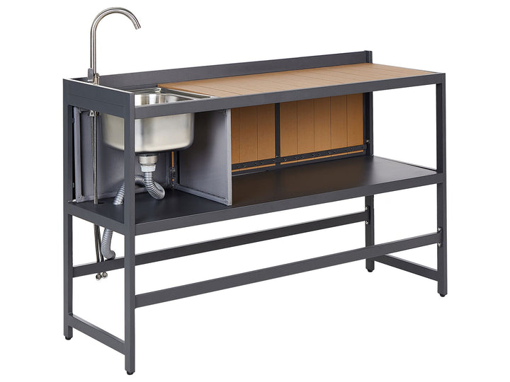 Ortisei 3 Piece Outdoor Kitchen Island with Trolley and Cabinet Set with Sink Light Wood