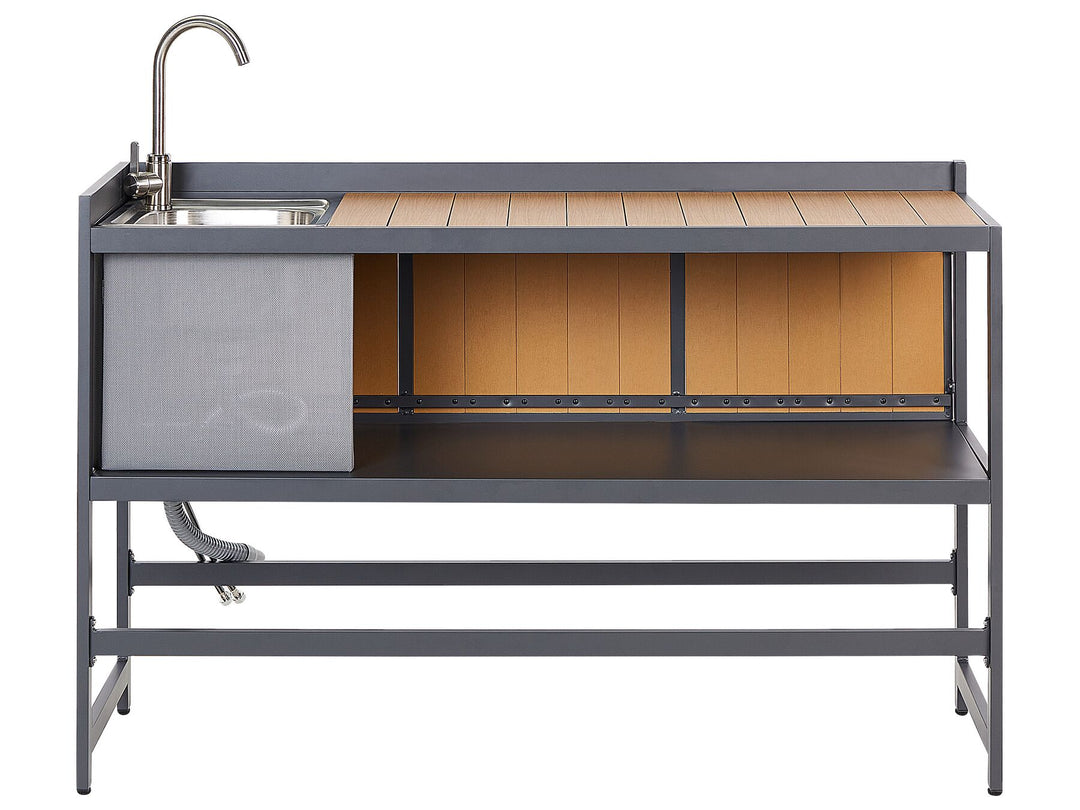Ortisei 3 Piece Outdoor Kitchen Island with Trolley and Cabinet Set with Sink Light Wood