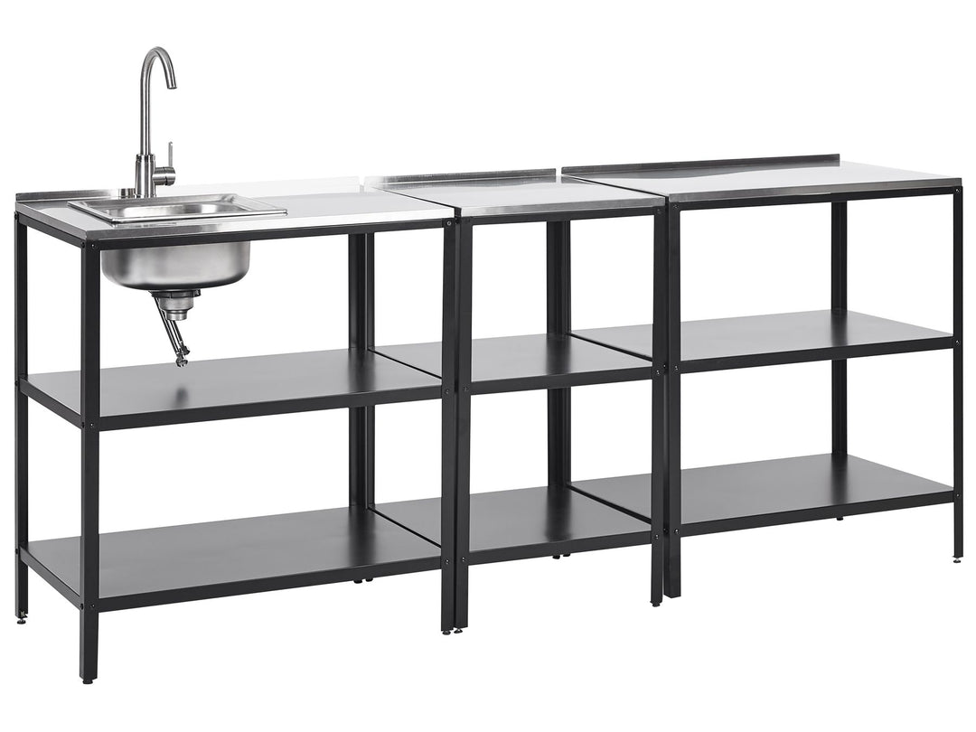 Vilama 3 Piece Outdoor Kitchen Island Set with Sink Black