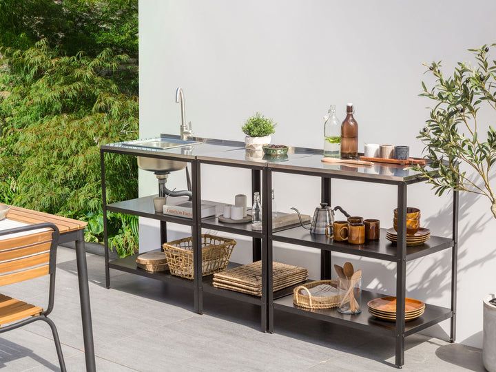 Vilama 3 Piece Outdoor Kitchen Island Set with Sink Black