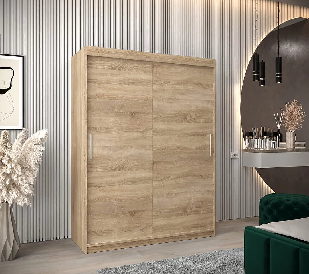 Tokyo Contemporary 2 Sliding Door Wardrobe 5 Shelves 2 Rails Oak Sonoma Effect