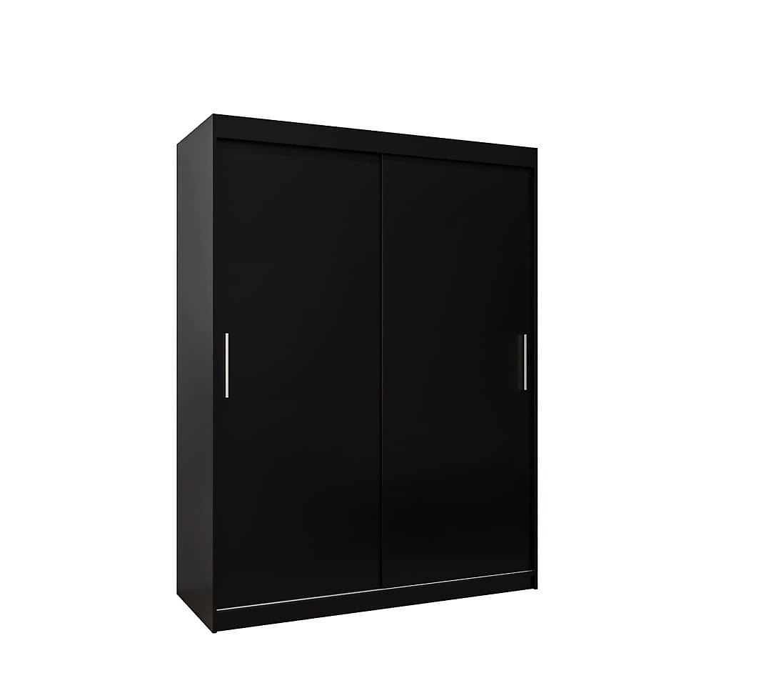 Tokyo Contemporary 2 Sliding Door Wardrobe 5 Shelves 2 Rails Black Matt