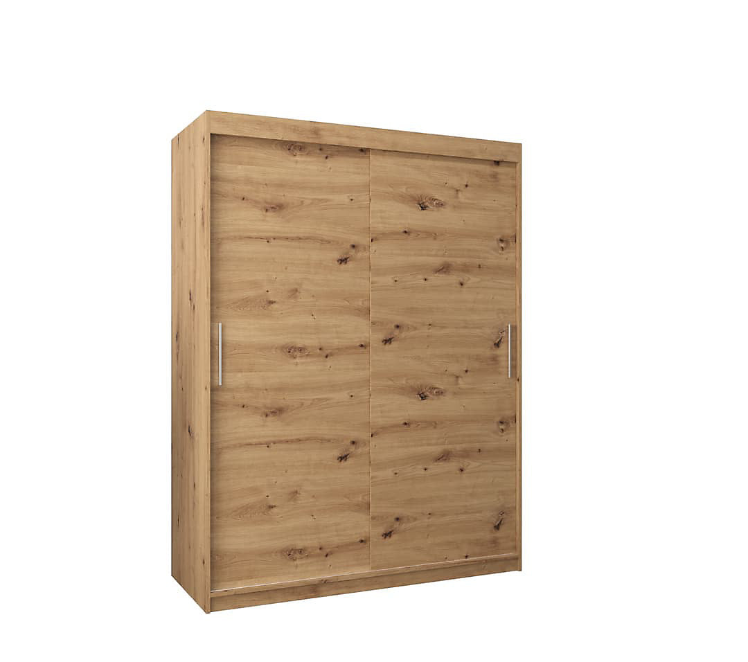 Tokyo Contemporary 2 Sliding Door Wardrobe 5 Shelves 2 Rails Oak Artisan Effect