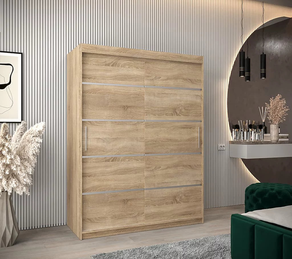 Verona 01 Contemporary 2 Sliding Door Wardrobe 5 Shelves 2 Rails Oak Sonoma Effect
