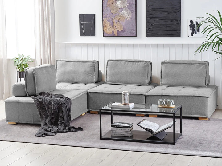 Modular Corner Sofa 4 Seater TIBRO Fabric Grey Right Hand