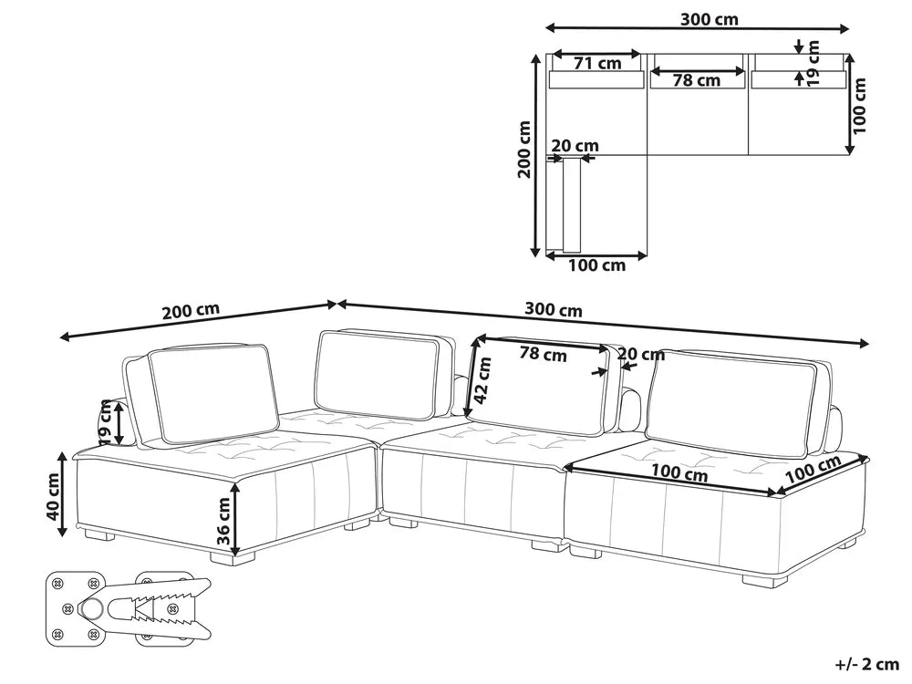 Modular Corner Sofa 4 Seater Fabric Grey Right Hand Oxford
