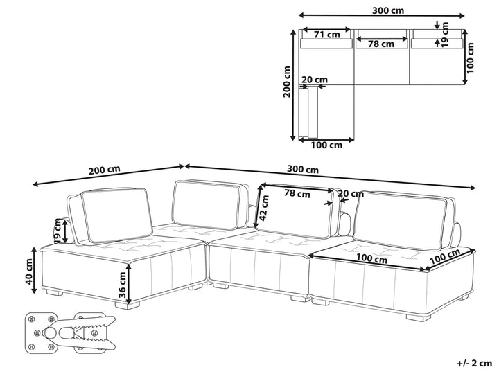 Modular Corner Sofa 4 Seater Fabric Grey Right Hand Oxford