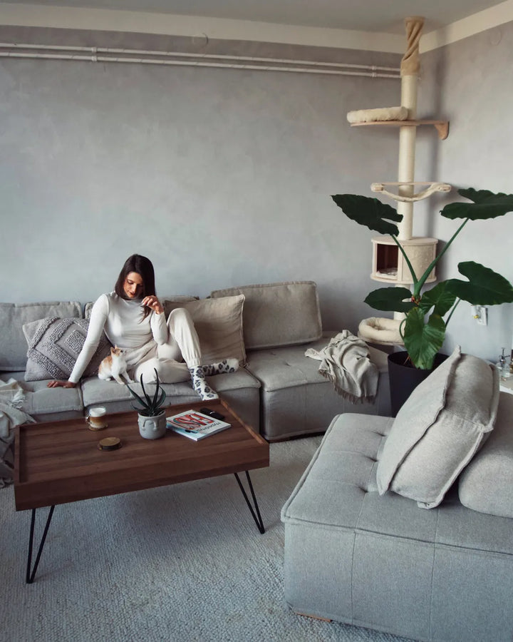 Modular Corner Sofa 4 Seater Fabric Grey Right Hand Oxford