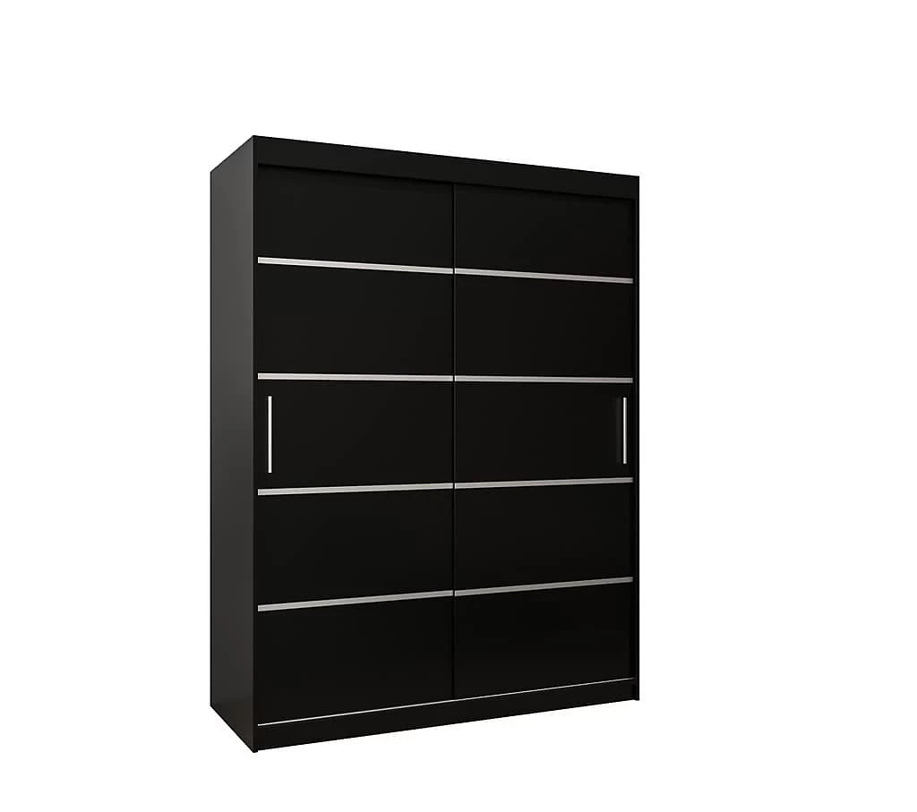 Verona 01 Contemporary 2 Sliding Door Wardrobe 5 Shelves 2 Rails Black Matt