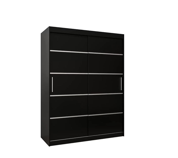 Verona 01 Contemporary 2 Sliding Door Wardrobe 5 Shelves 2 Rails Black Matt
