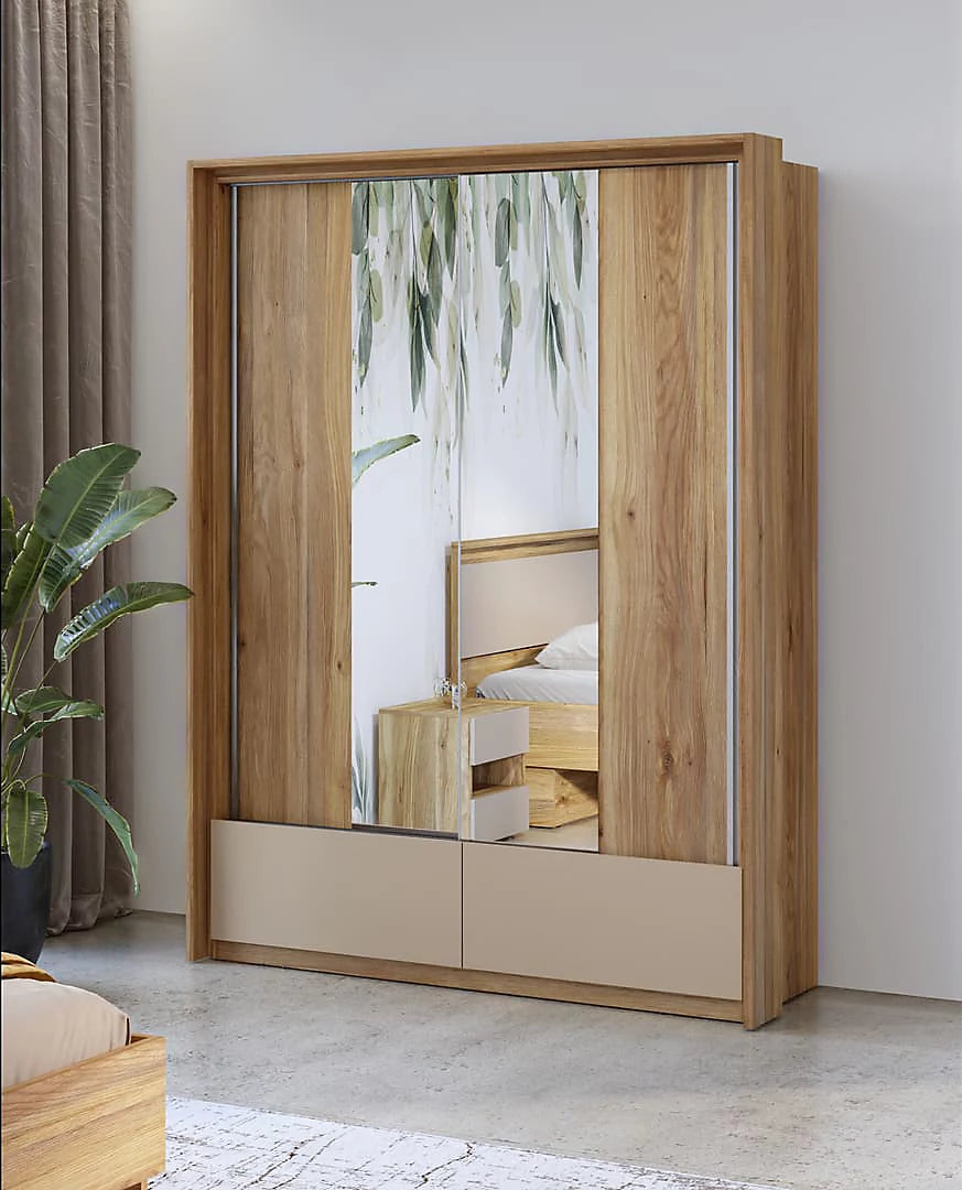 Stylish Oak Mauvella & Congo Impressio 61 Sliding Door Wardrobe  - Mirrored Doors, Ample Storage