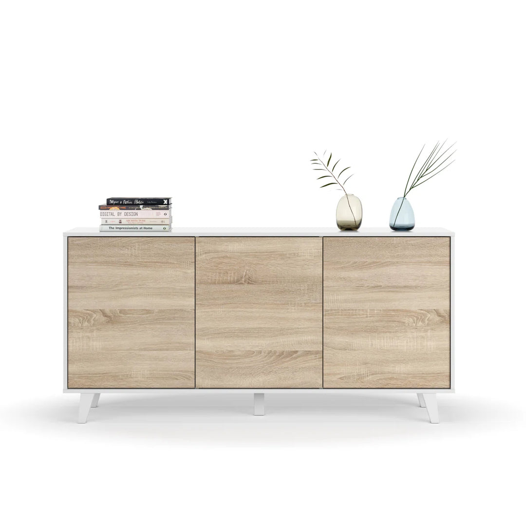 Sideboard 3 Doors White with Oak Effect Francky