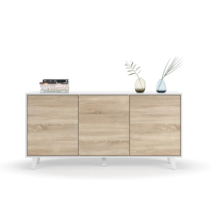 Sideboard 3 Doors White with Oak Effect Francky
