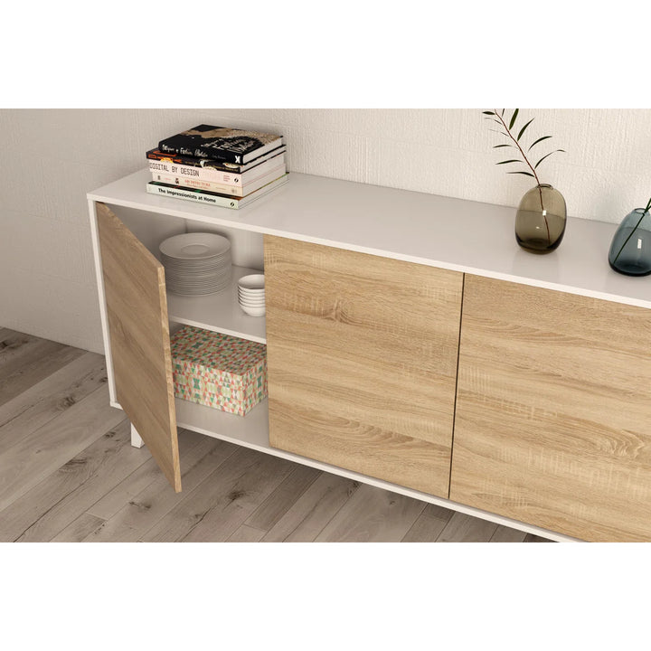 Sideboard 3 Doors White with Oak Effect Francky