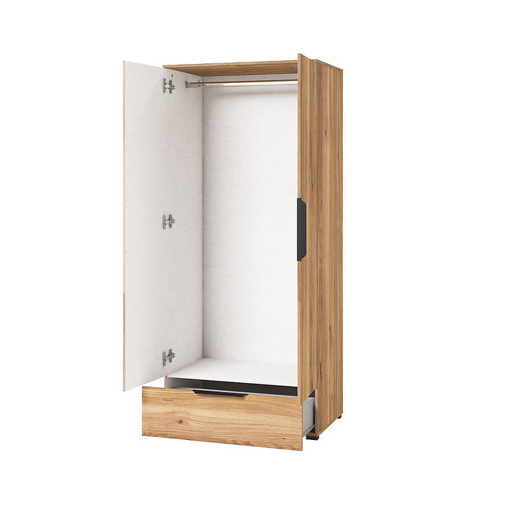 Elegant Tokyo 18 Hinged Door Wardrobe in Oak Mauvella, Two Doors, One Drawer and Hanging Rail
