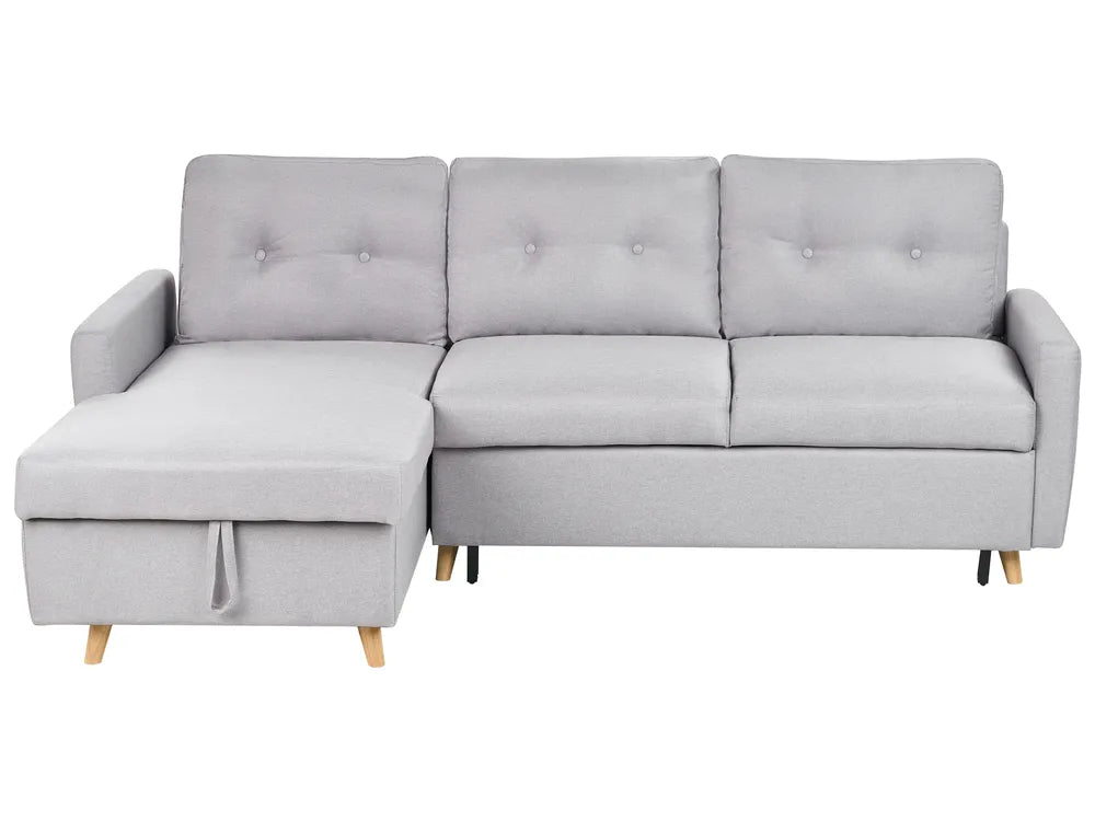 Corner Sofa Bed 4 Seater FLAKK Fabric Light Grey with Storage Right Hand

