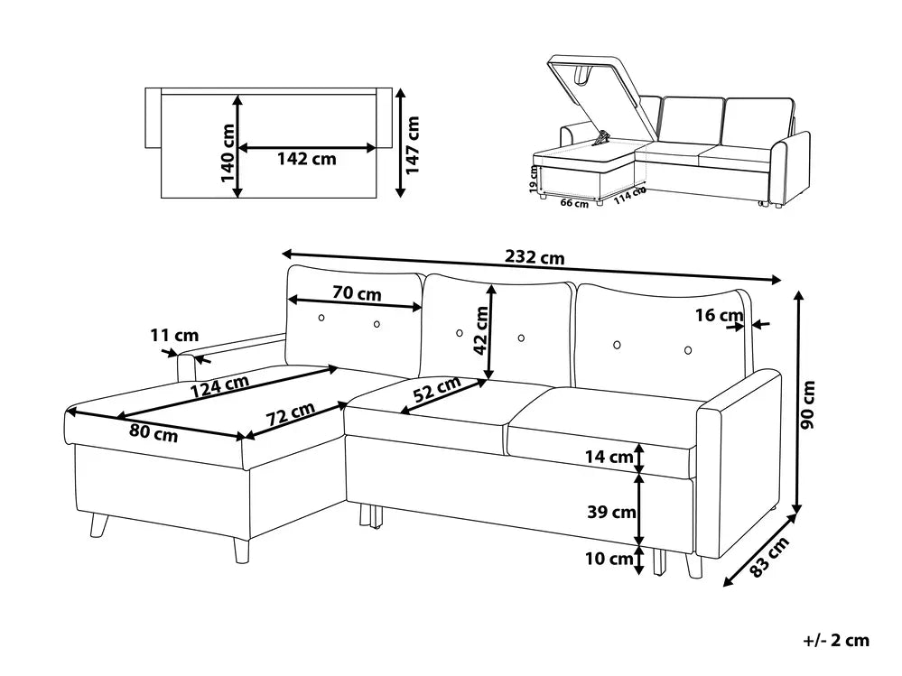 Corner Sofa Bed 4 Seater Fabric Light Grey with Storage Right Hand Skiatook
