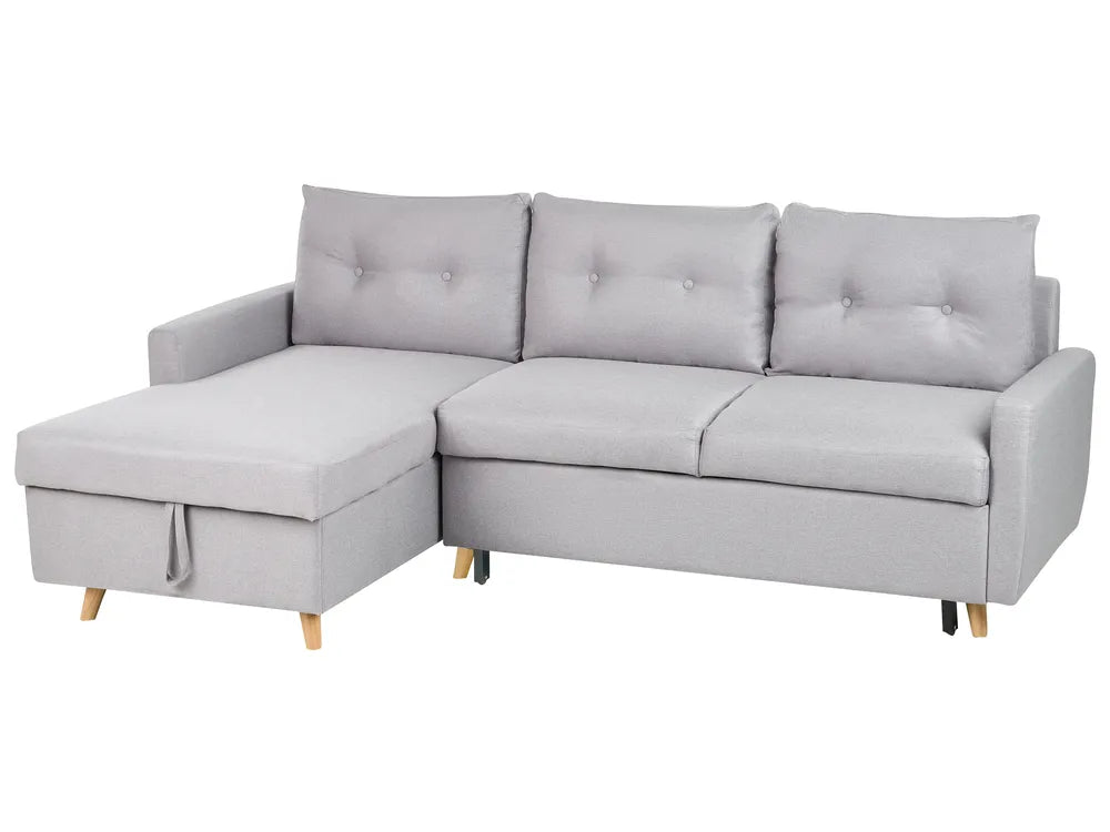 Corner Sofa Bed 4 Seater Fabric Light Grey with Storage Right Hand Skiatook