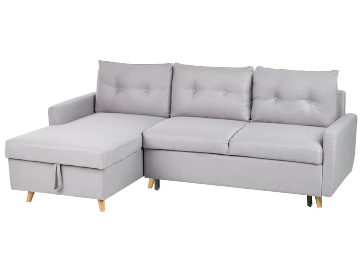 Corner Sofa Bed 4 Seater Fabric Light Grey with Storage Right Hand Skiatook