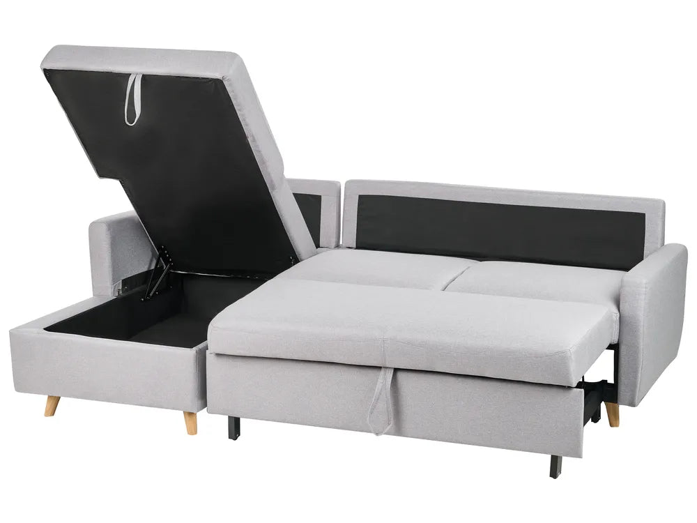Corner Sofa Bed 4 Seater Fabric Light Grey with Storage Right Hand Skiatook