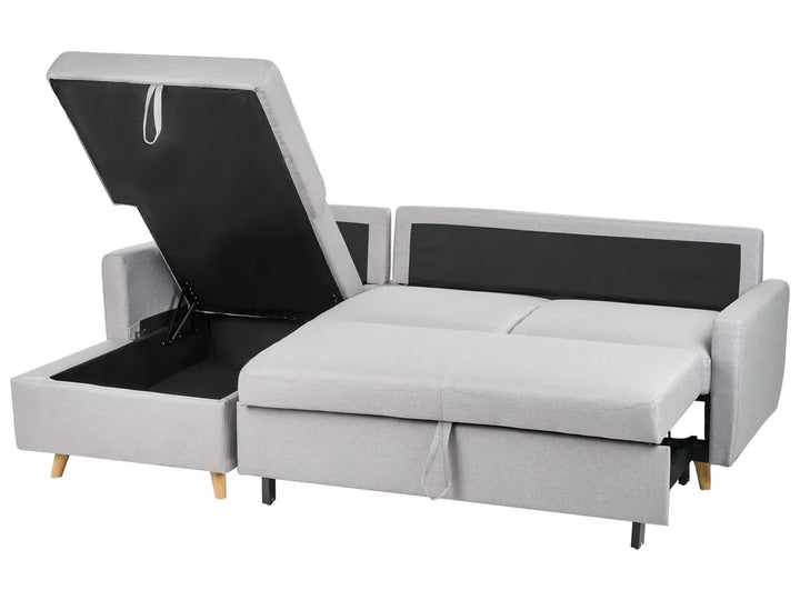 Corner Sofa Bed 4 Seater Fabric Light Grey with Storage Right Hand Skiatook