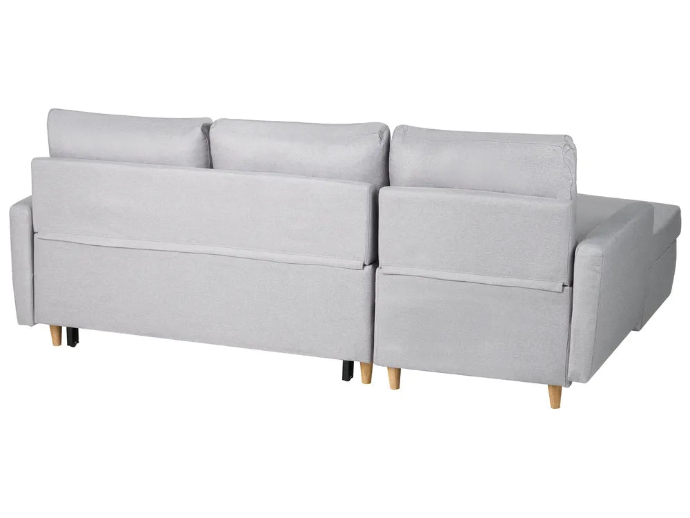 Corner Sofa Bed 4 Seater Fabric Light Grey with Storage Right Hand Skiatook