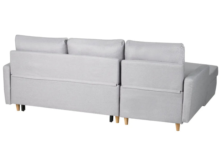 Corner Sofa Bed 4 Seater Fabric Light Grey with Storage Right Hand Skiatook