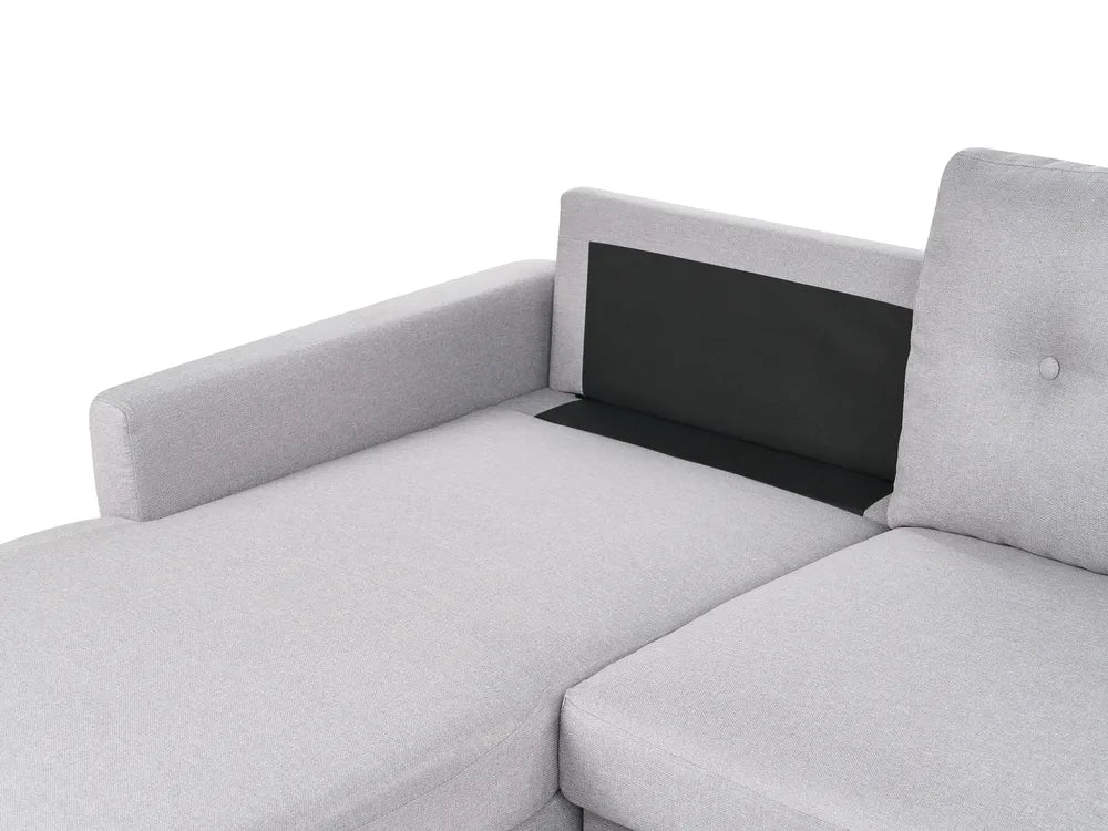 Corner Sofa Bed 4 Seater Fabric Light Grey with Storage Right Hand Skiatook