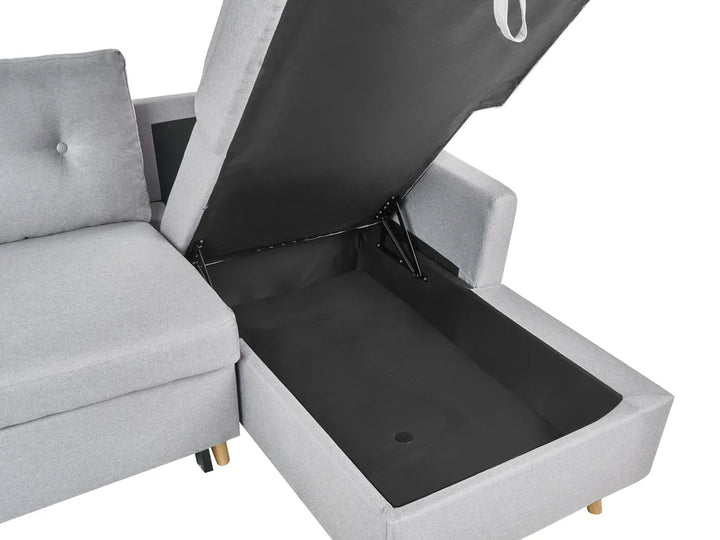 Corner Sofa Bed 4 Seater Fabric Light Grey with Storage Right Hand Skiatook