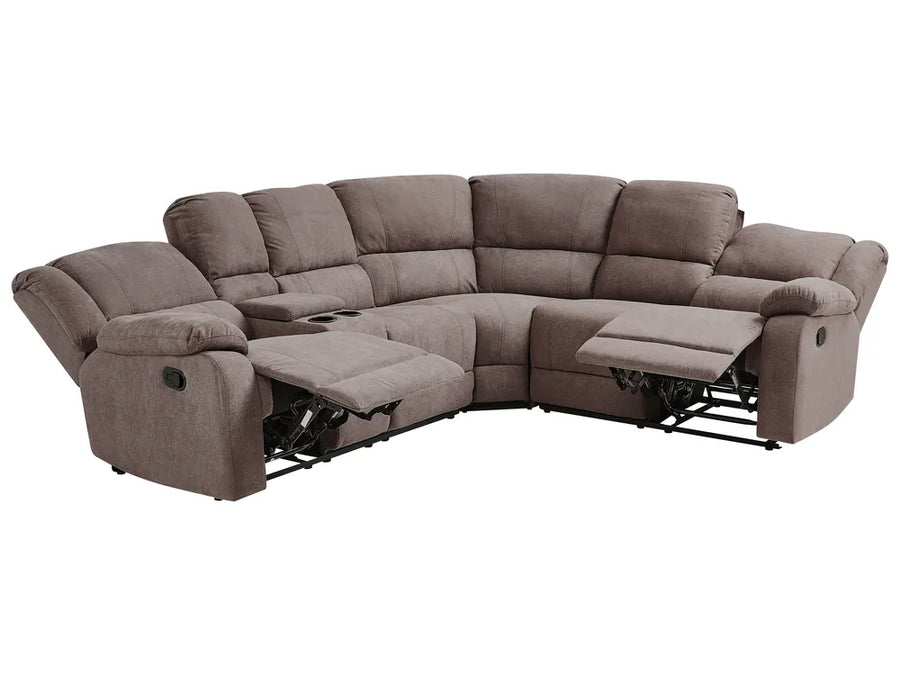 Manual Recliner Corner Sofa 5 Seater ROKKE Fabric Taupe Left Hand