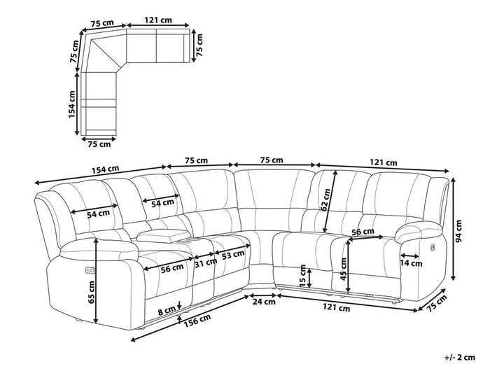 Manual Recliner Corner Sofa 5 Seater Fabric Taupe Left Hand Mailina