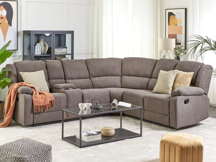 Manual Recliner Corner Sofa 5 Seater ROKKE Fabric Taupe Left Hand