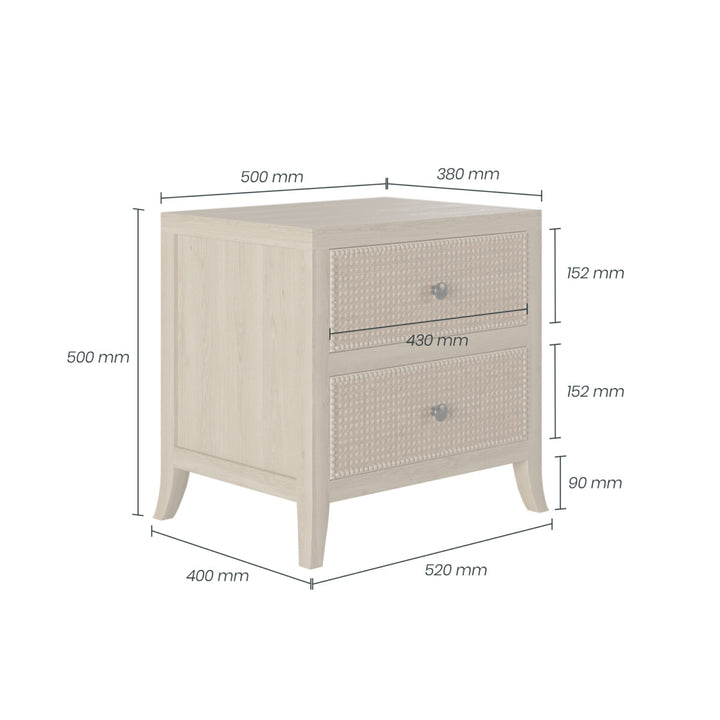 D.I. Designs Witley Natural Oak Wood Rattan Bedside Table | 2 Drawers