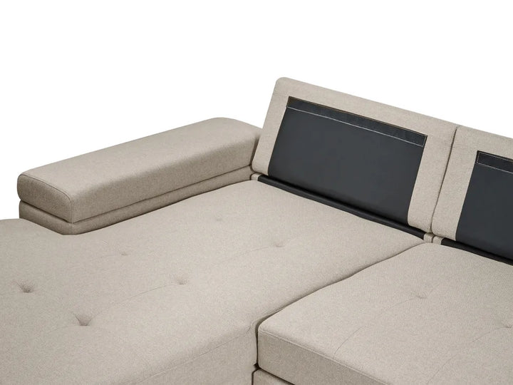 Corner Sofa Bed 3 Seater Faux Linen Beige Right Hand Standridge