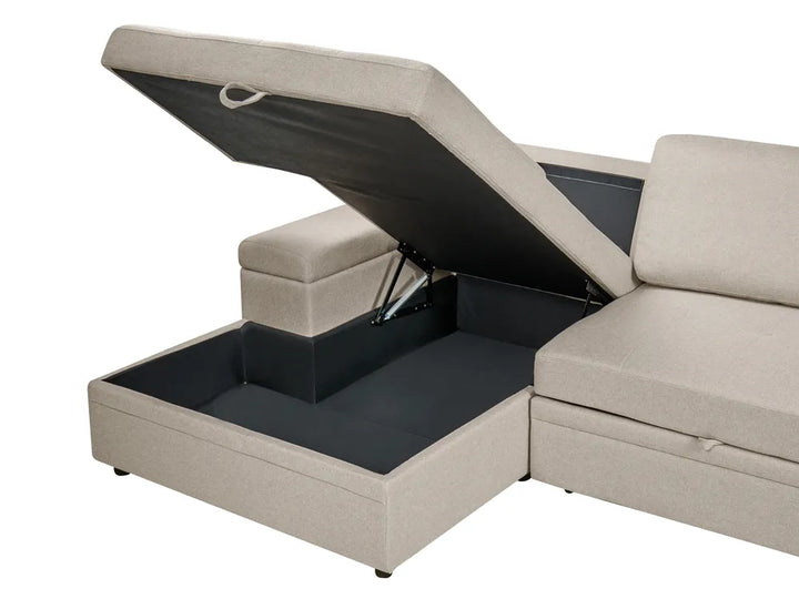 Corner Sofa Bed 3 Seater Faux Linen Beige Right Hand Standridge