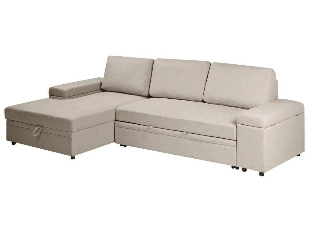 Corner Sofa Bed 3 Seater Faux Linen Beige Right Hand Standridge