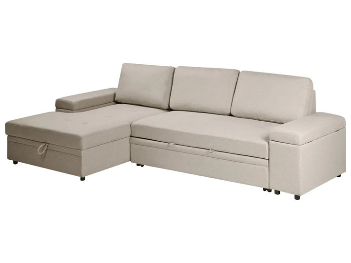 Corner Sofa Bed 3 Seater Faux Linen Beige Right Hand Standridge