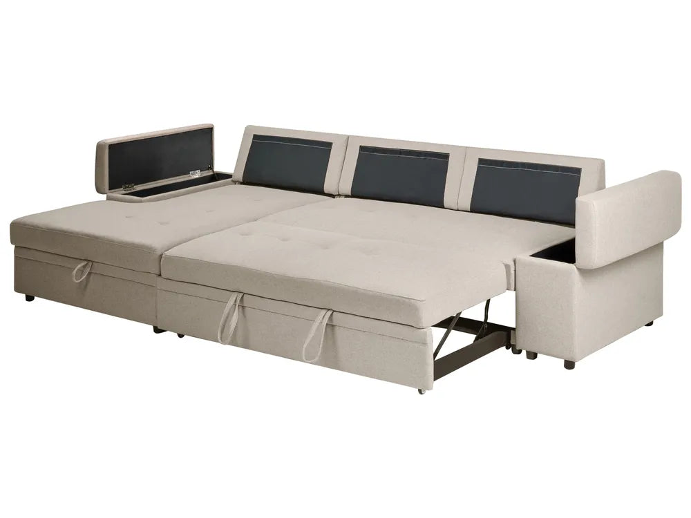 Corner Sofa Bed 3 Seater Faux Linen Beige Right Hand Standridge