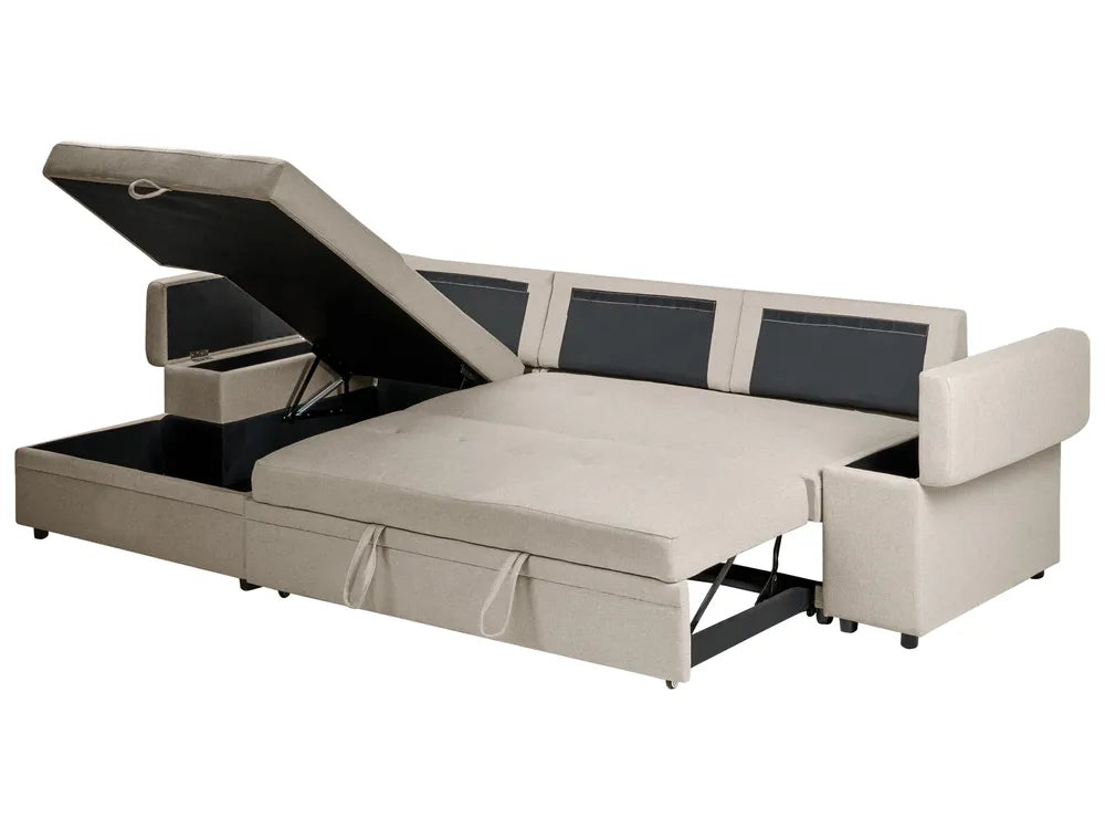 Corner Sofa Bed 3 Seater Faux Linen Beige Right Hand Standridge