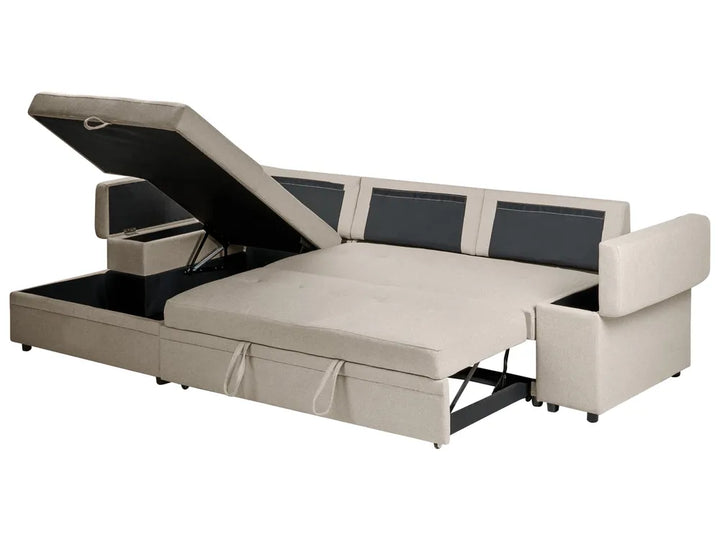 Corner Sofa Bed 3 Seater Faux Linen Beige Right Hand Standridge