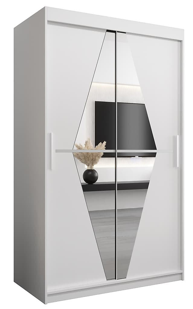 Boliwia Contemporary 2 Mirrored Sliding Door Wardrobe 5 Shelves 2 Rails White